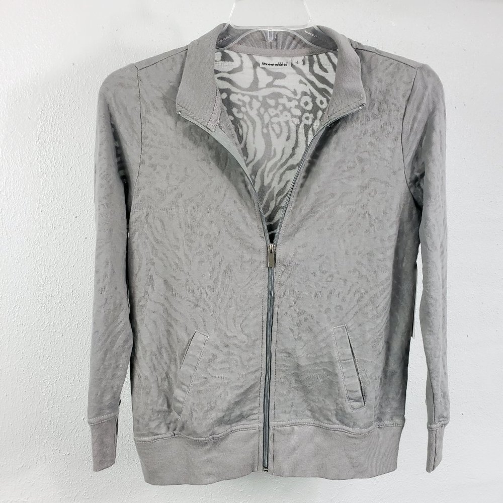 Threehearts Women's Silver Semi Sheer Leopard Print Lightweight Coat Jacket